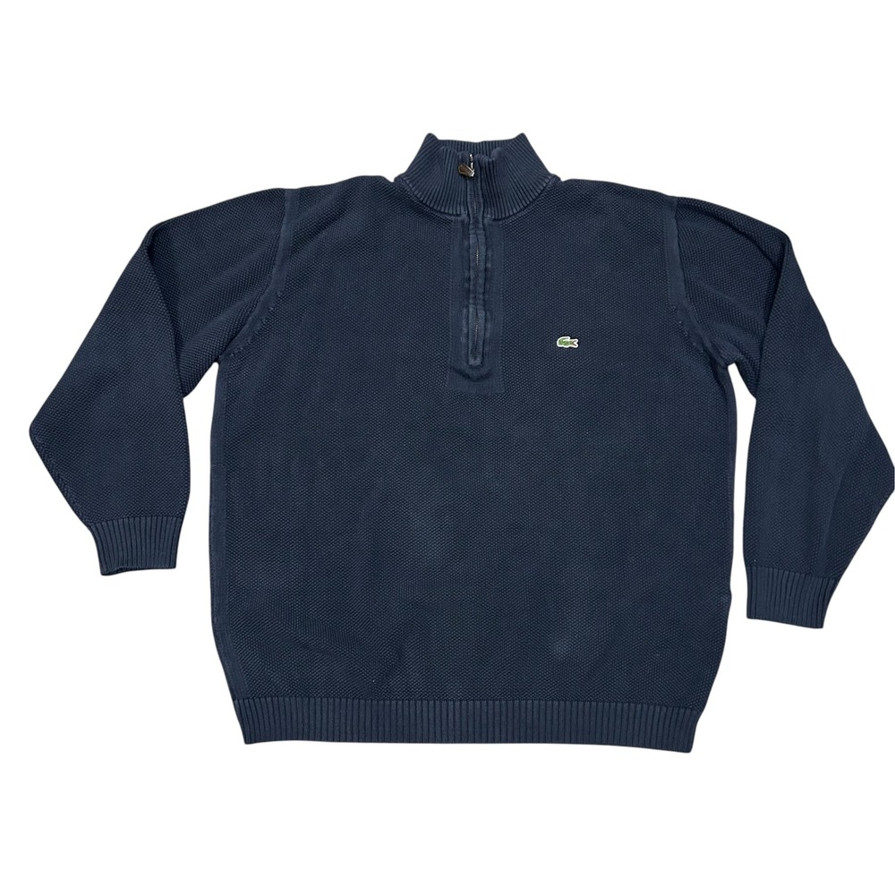 Lacoste Mens 1/4 Zip Waffle Knit Sweater Navy Blue Size 8 XXL Preppy Old Money